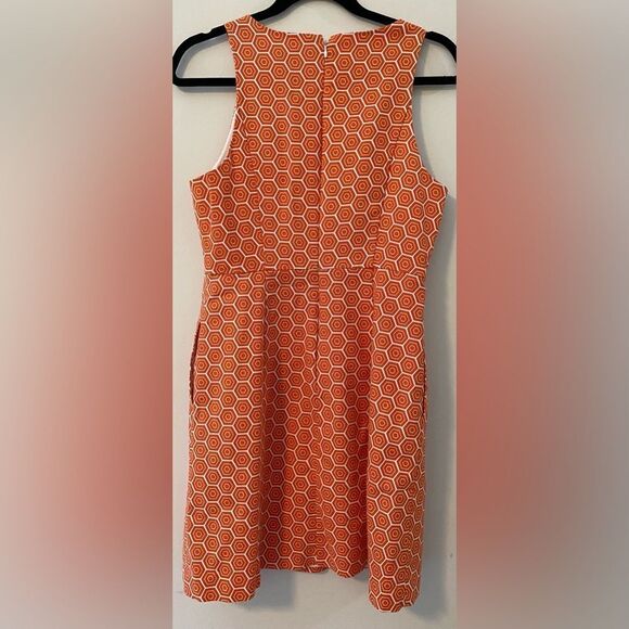 Gap, Orange and White, Geometric Patterned, Sleeveless Midi Dress, Size 6 - Picture 8 of 10